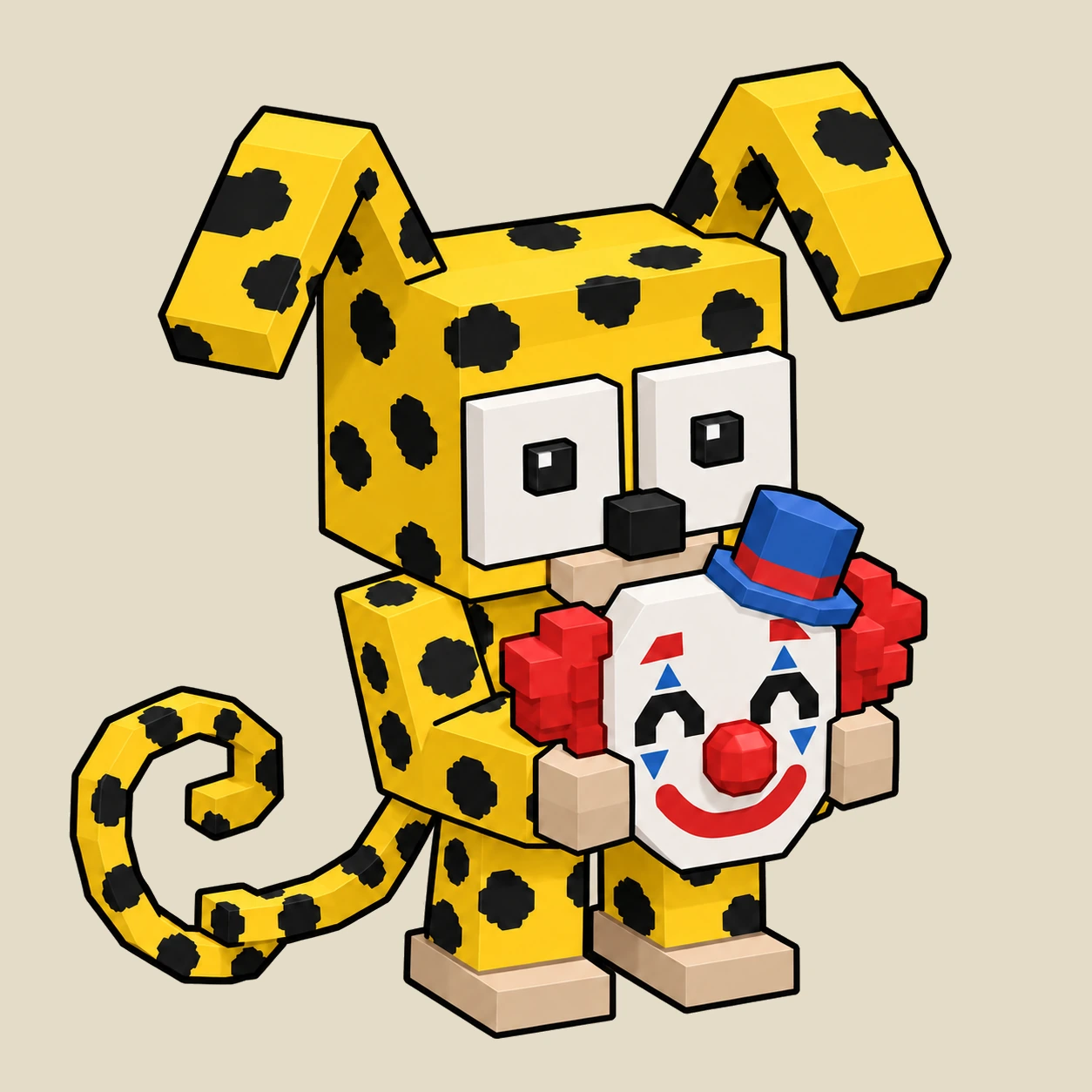 Trench mascot holding a clown mask